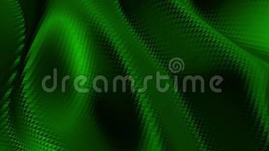 深绿色金属低聚波动表面作为景观或分子结构。 深绿色多边形几何振动